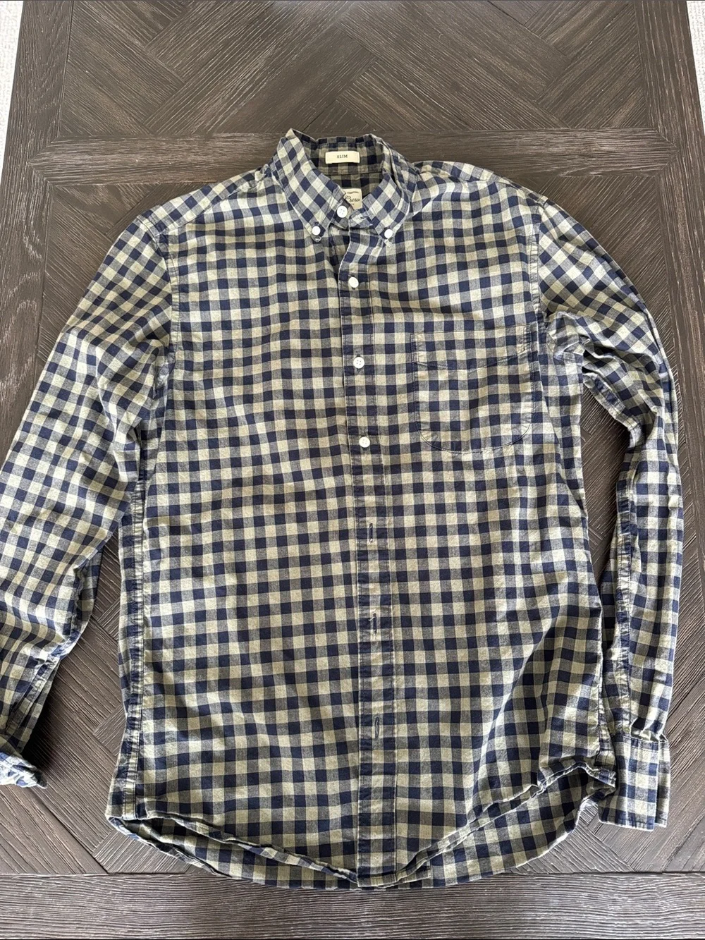 J.Crew Slim Fit Button Down Shirt Small Blue Cream Gingham Plaid Casual